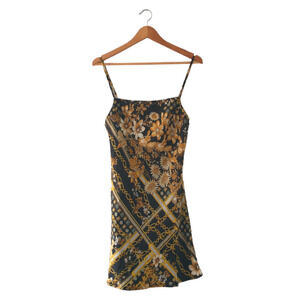 Princess Polly Size 6 Mini Dress Black Gold Chain Print Summer Fun Party